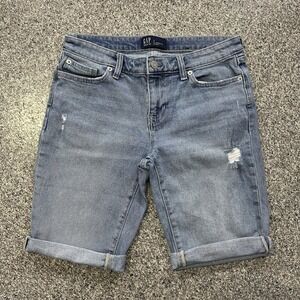 Gap Shorts Womens 4 27x9 Mid Rise Denim Jean Bermuda Cuffed Light Wash Stretch
